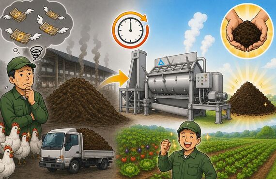 鶏糞処理コストを利益に変える！高速発酵堆肥化システム「ホットクリーンM-I型」